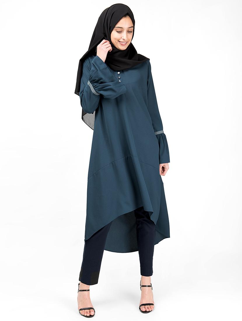 lace insert flute sleeved hijab dress - 16512933 - Zoom Image - 1