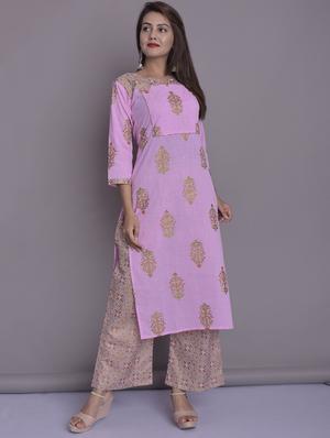 pink cotton kurta palazzo set - 16513054 - Standard Image - 2