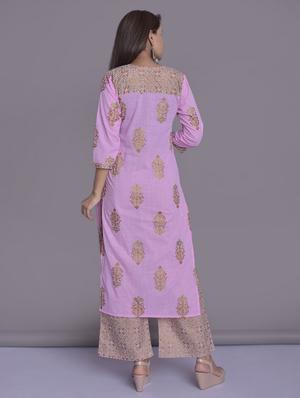 pink cotton kurta palazzo set - 16513054 - Standard Image - 3
