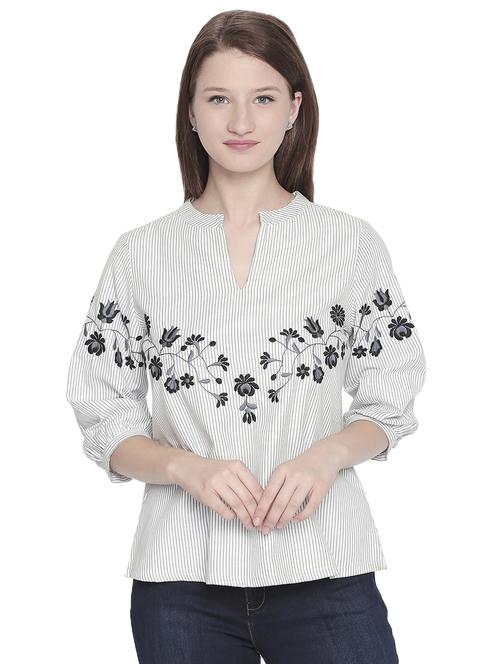 notch neck embroidered top - 16513078 - Standard Image - 1