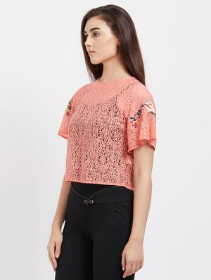 crew neck embroidered detail top - 16513099 - Standard Image - 2