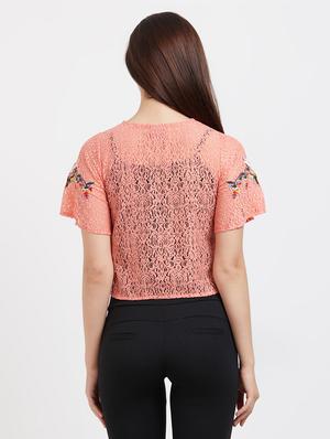 crew neck embroidered detail top - 16513099 - Standard Image - 3