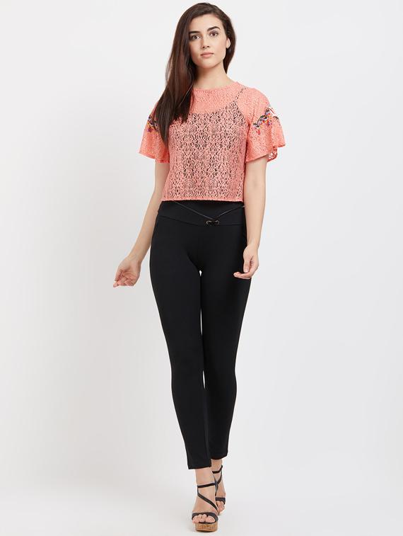 crew neck embroidered detail top - 16513099 - Zoom Image - 4