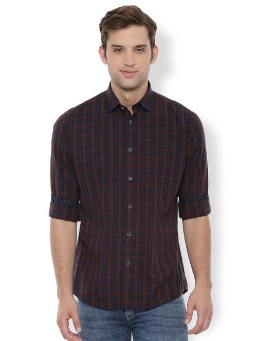 navy blue checkered casual shirt - 16513173 - Standard Image - 1