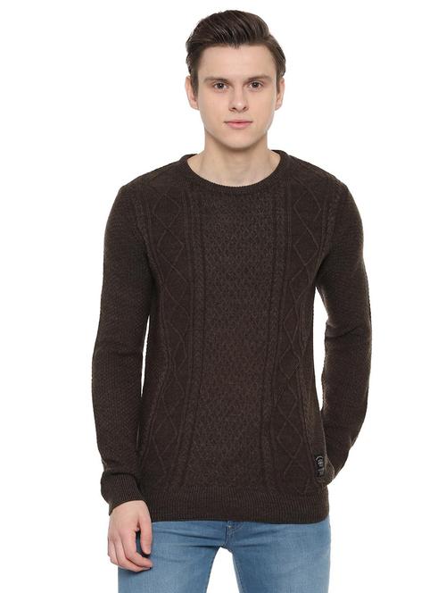brown self design pullover - 16513297 - Standard Image - 1