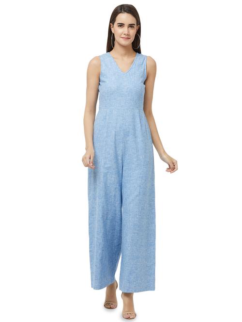 v- neck solid jumpsuit - 16513437 - Standard Image - 1