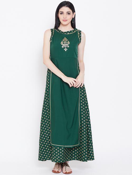 foil printed a-line layered kurta - 16514761 - Standard Image - 1