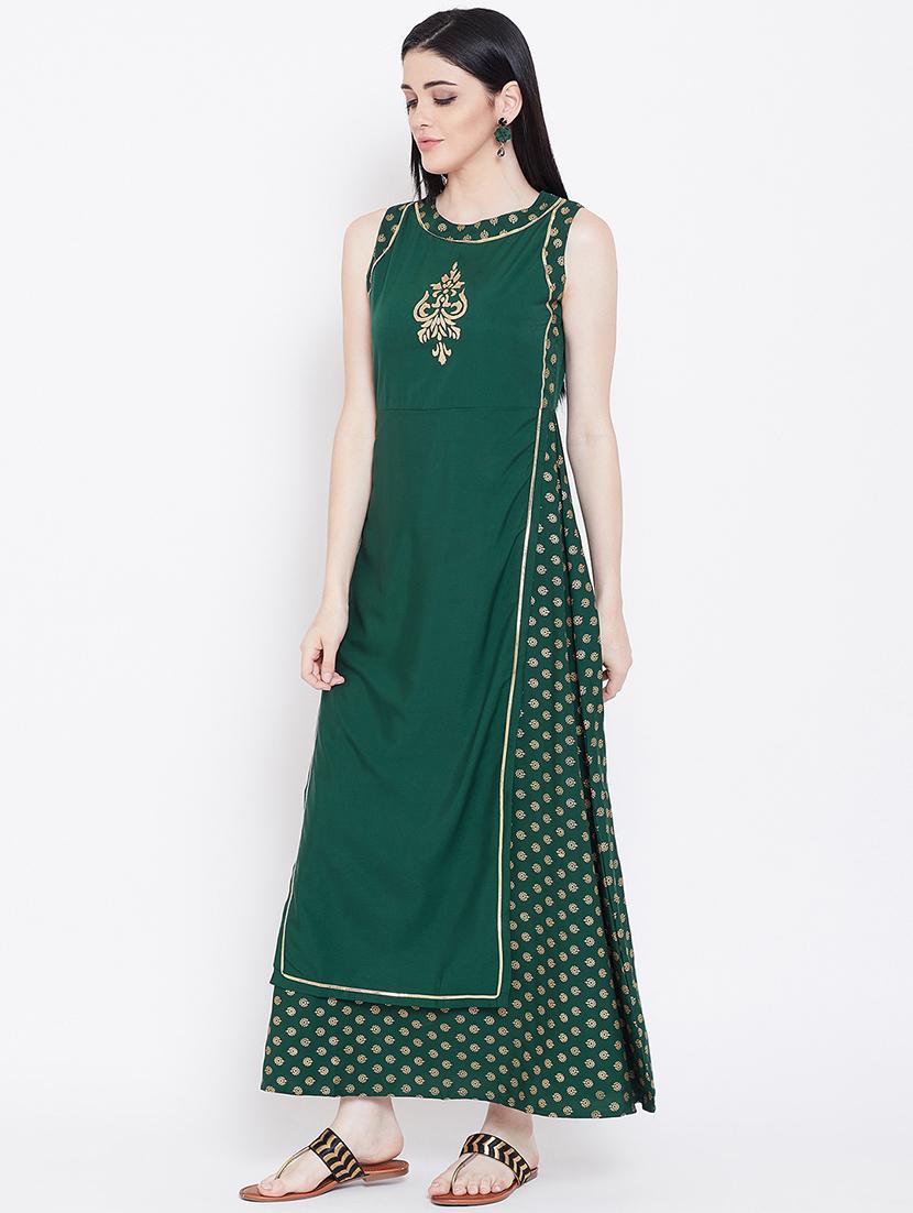 foil printed a-line layered kurta - 16514761 - Zoom Image - 2