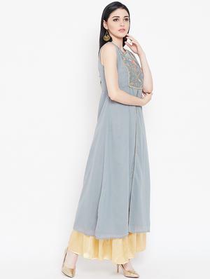 embroidered a-line front slit kurta - 16514768 - Standard Image - 2