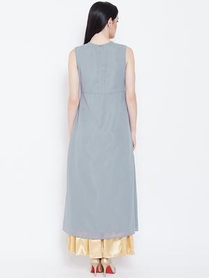 embroidered a-line front slit kurta - 16514768 - Standard Image - 3