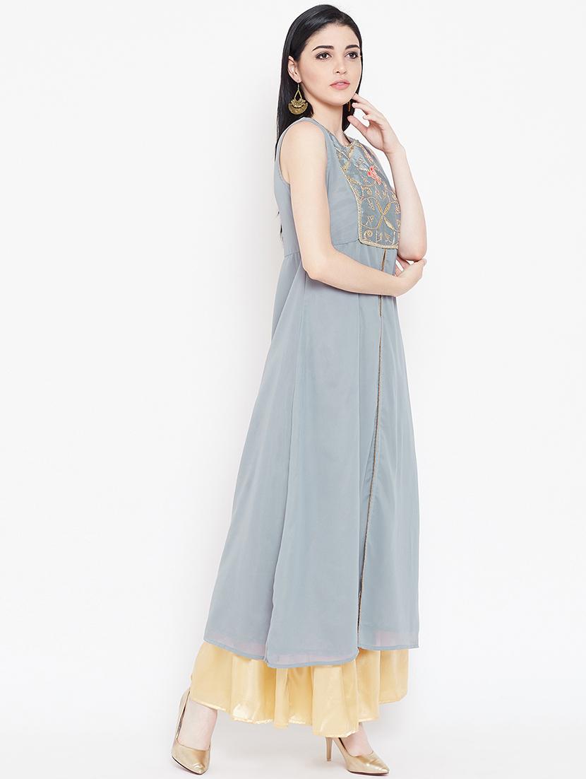 embroidered a-line front slit kurta - 16514768 - Zoom Image - 2