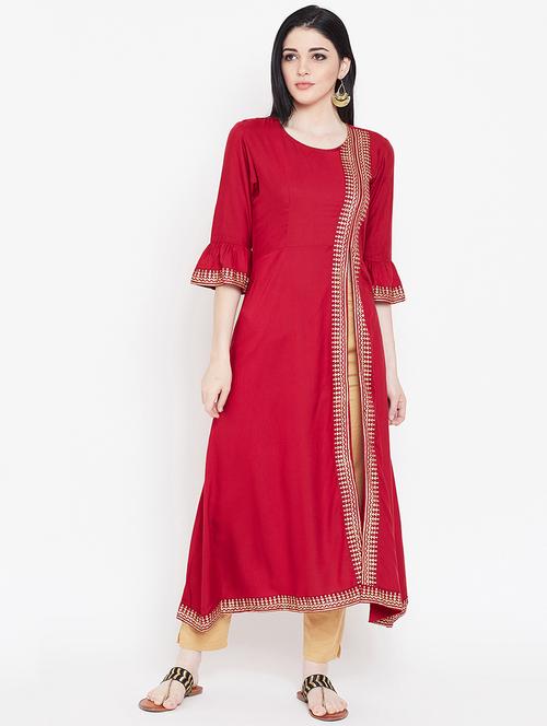 block print a-line kurta pant set - 16514876 - Standard Image - 1