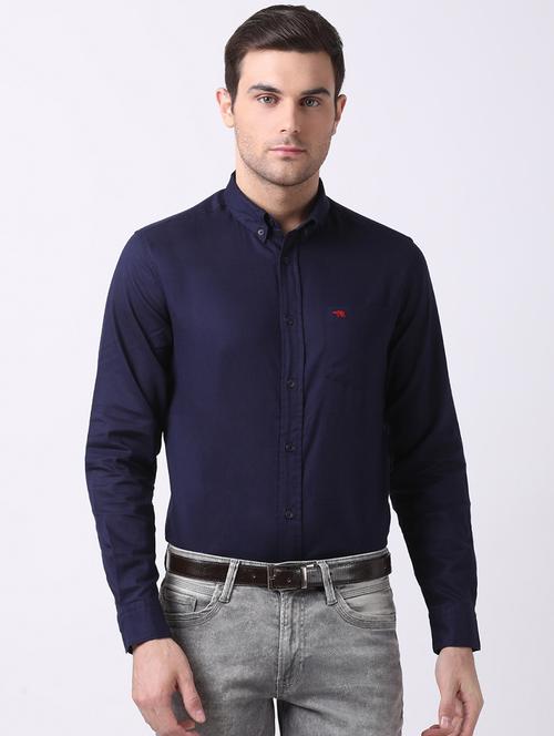 navy blue solid casual shirt - 16515035 - Standard Image - 1