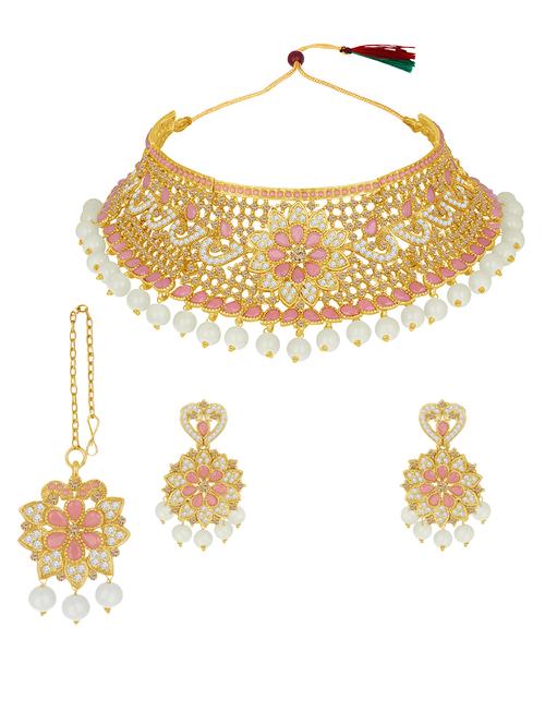 pink metal necklaces and earring - 16515834 - Standard Image - 1