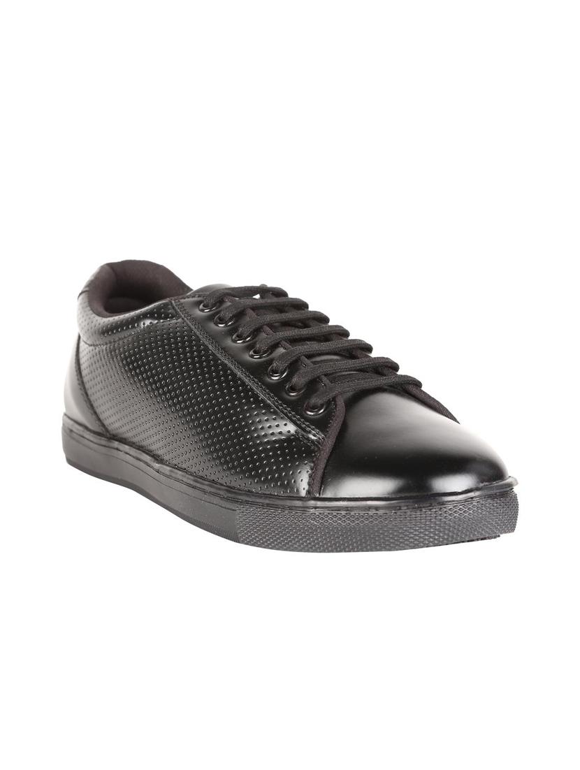 peter england black leather lace-up sneakers - 16516225 - Zoom Image - 1