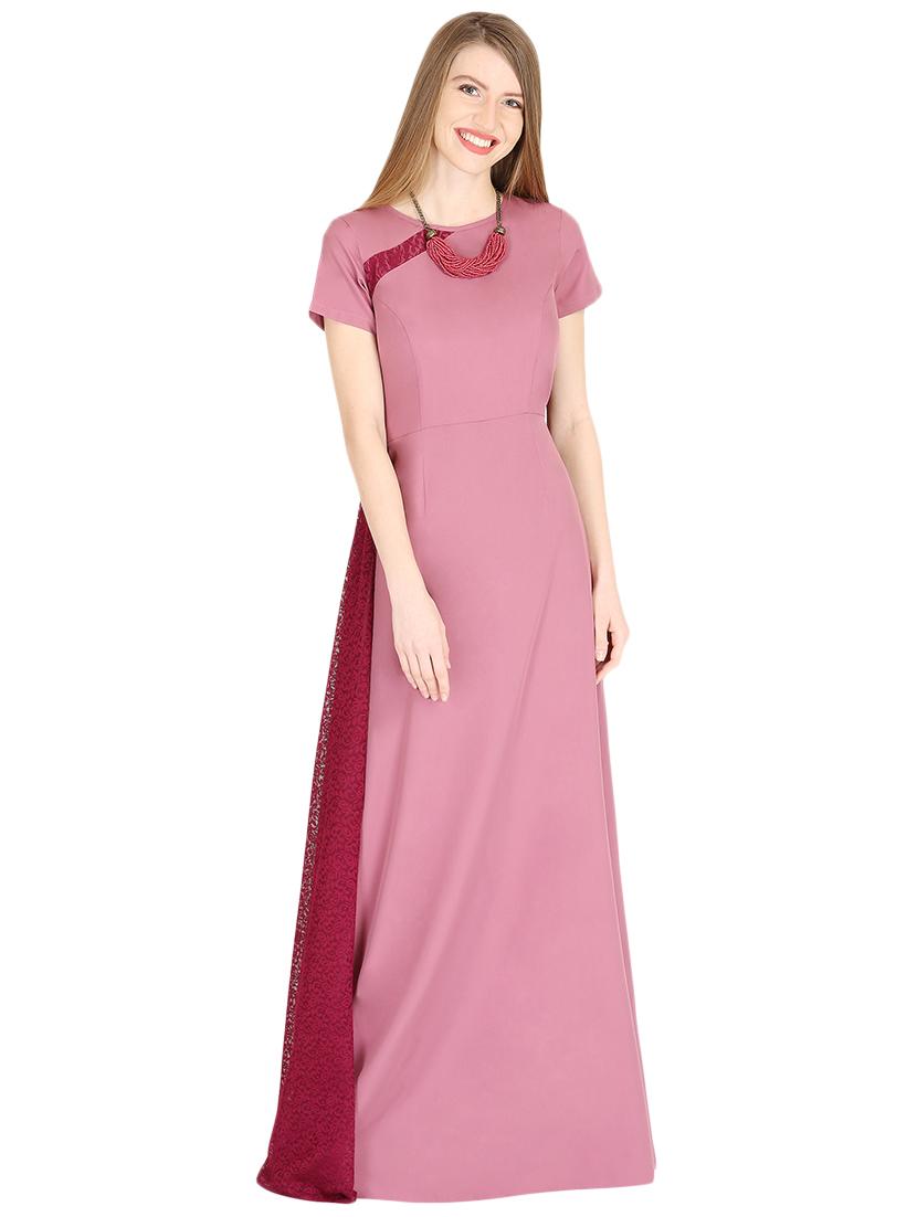 floral lace paneled flared gown - 16516370 - Zoom Image - 1