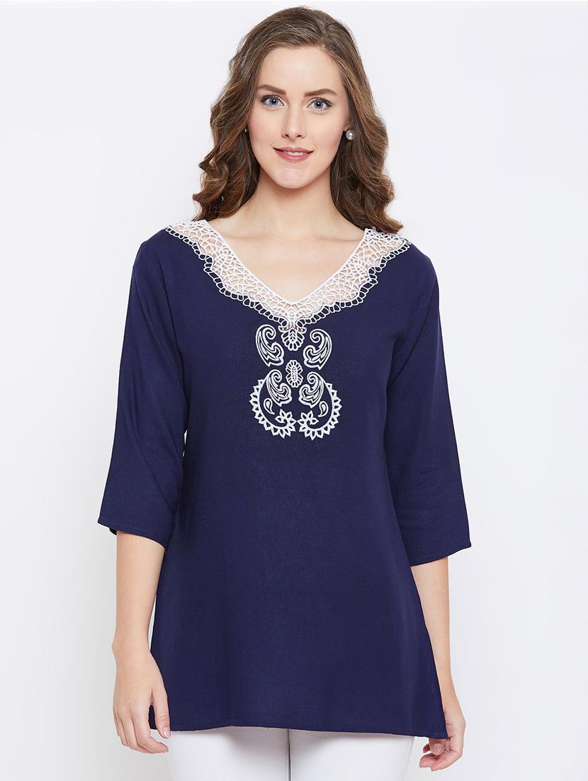 embroidered detail solid tunic - 16517553 - Zoom Image - 1