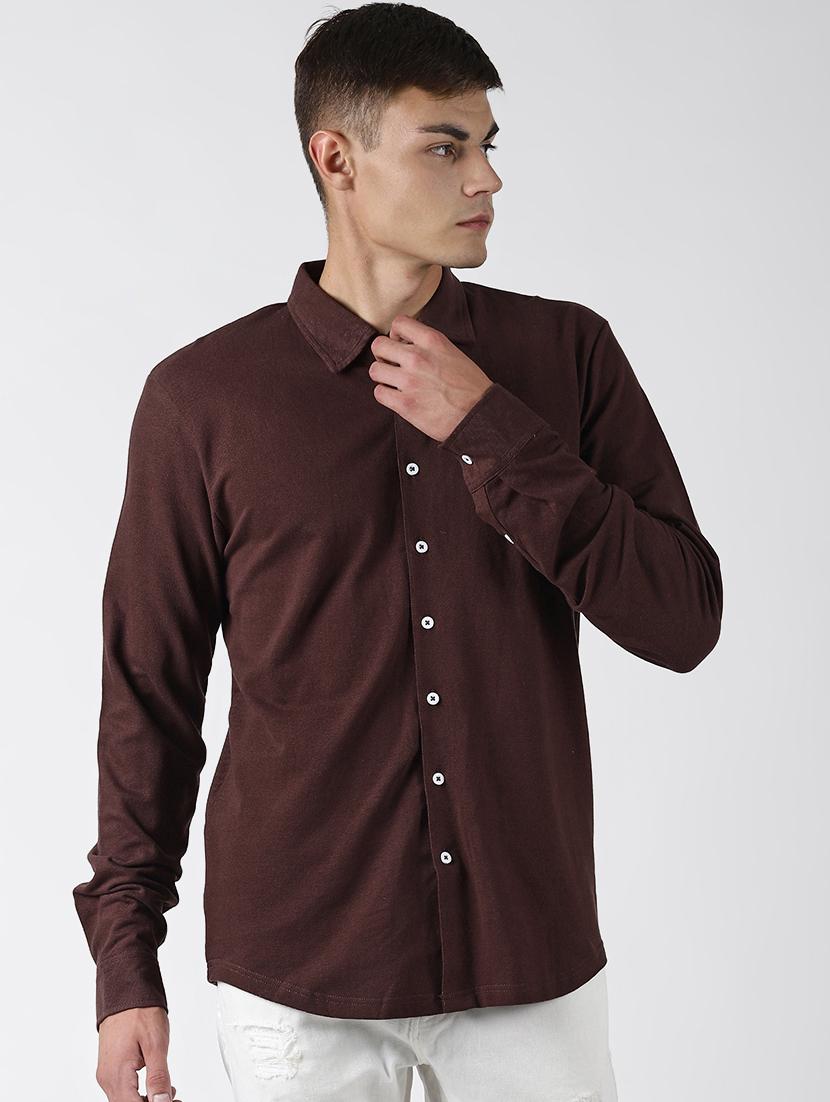 brown solid casual shirt - 16517896 - Zoom Image - 1