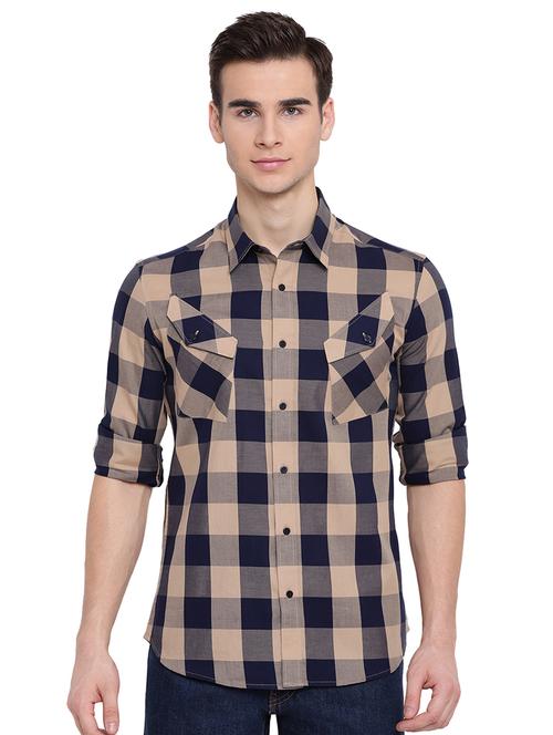 beige checkered casual shirt - 16518026 - Standard Image - 1