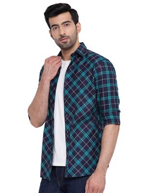 dark blue checkered casual shirt - 16518038 - Standard Image - 2