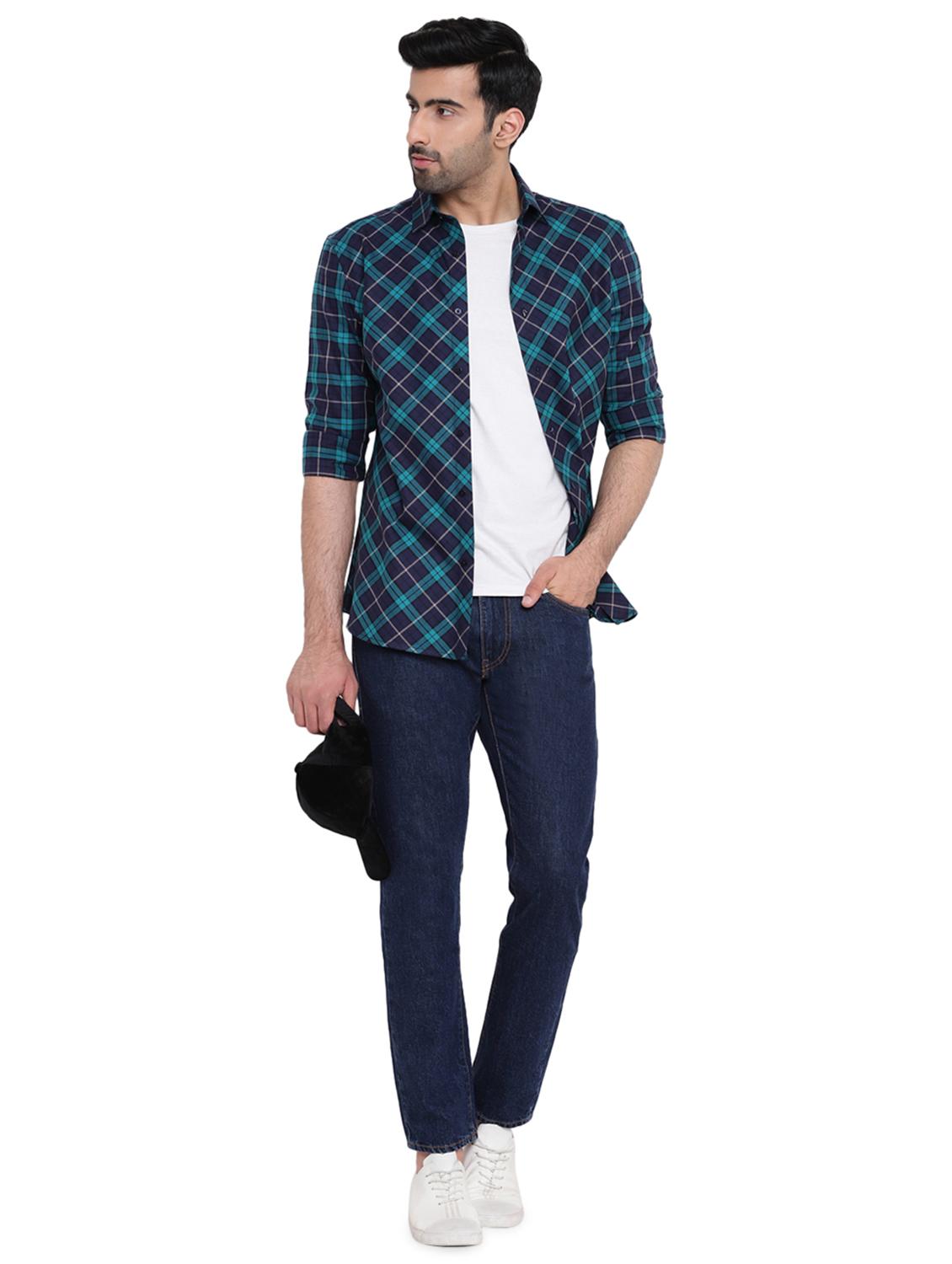 dark blue checkered casual shirt - 16518038 - Zoom Image - 4