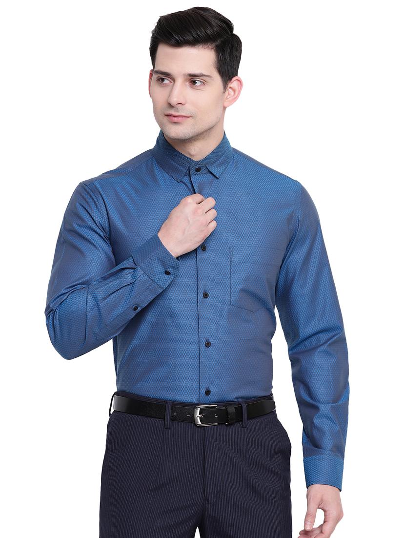 blue self design formal shirt - 16518041 - Zoom Image - 1