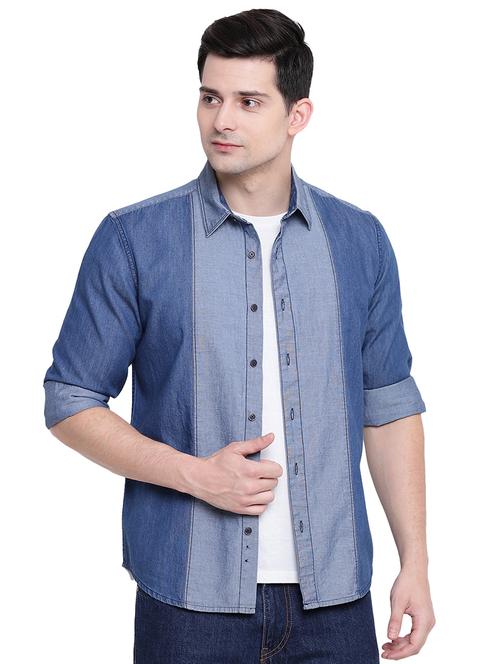 blue denim casual shirt - 16518053 - Standard Image - 1