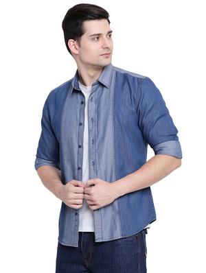 blue denim casual shirt - 16518053 - Standard Image - 2