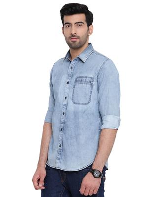 blue denim casual shirt - 16518058 - Standard Image - 2