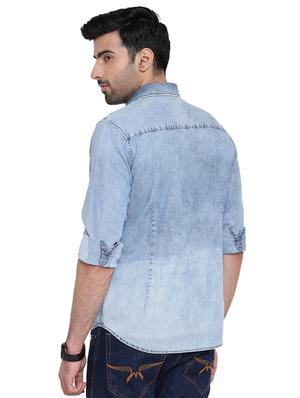 blue denim casual shirt - 16518058 - Standard Image - 3