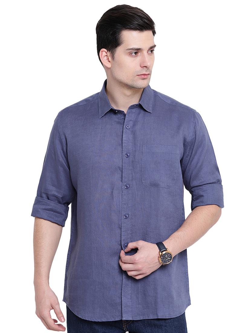blue linen casual shirt - 16518066 - Zoom Image - 1