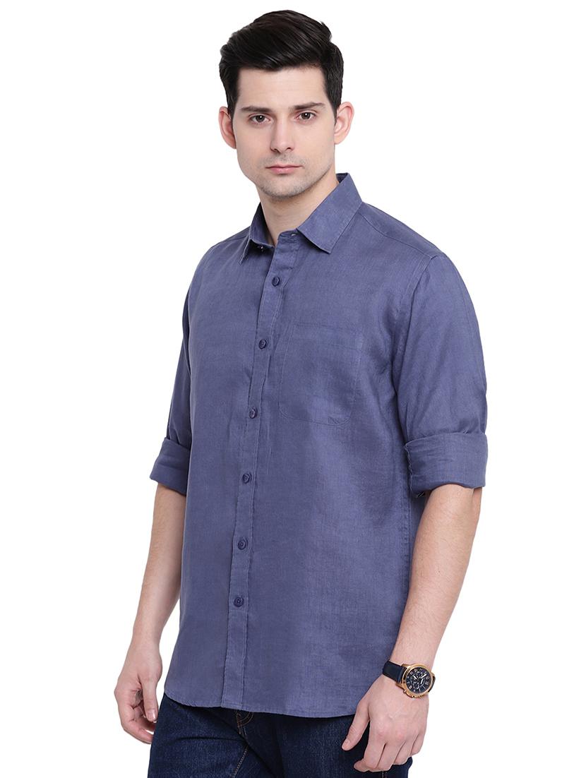 blue linen casual shirt - 16518066 - Zoom Image - 2