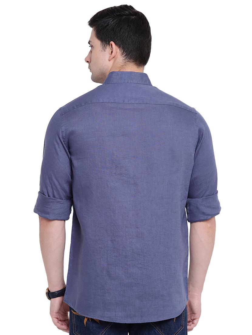 blue linen casual shirt - 16518066 - Zoom Image - 3