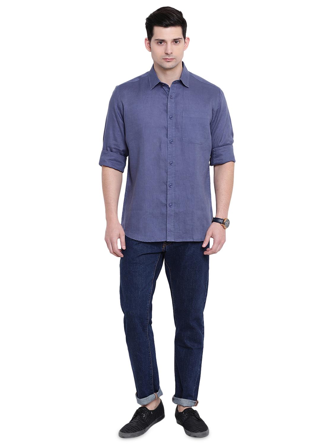 blue linen casual shirt - 16518066 - Zoom Image - 4