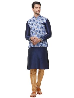 blue silk blend floral print nehru jacket - 16518159 - Standard Image - 4