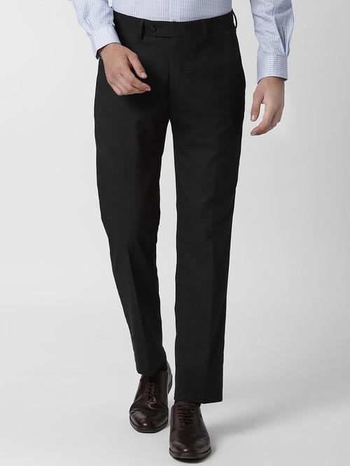 grey solid flat front formal trouser - 16518963 - Very Small Image - 1