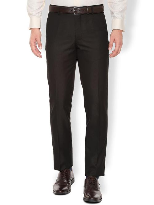 brown solid flat front formal trouser - 16518967 - Very Small Image - 1