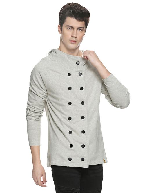 grey solid double breasted casual jacket - 16519228 - Standard Image - 1