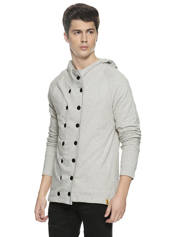 grey solid double breasted casual jacket - 16519228 - Zoom Image - 2