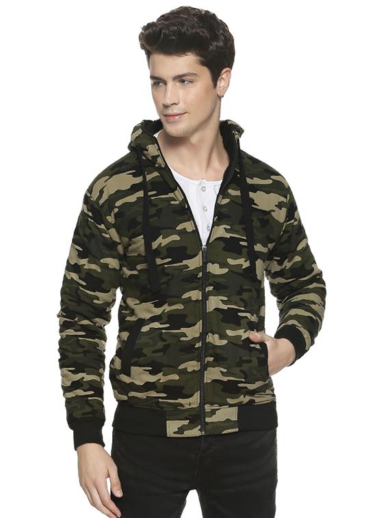 green camouflage print casual jacket - 16519237 - Zoom Image - 1