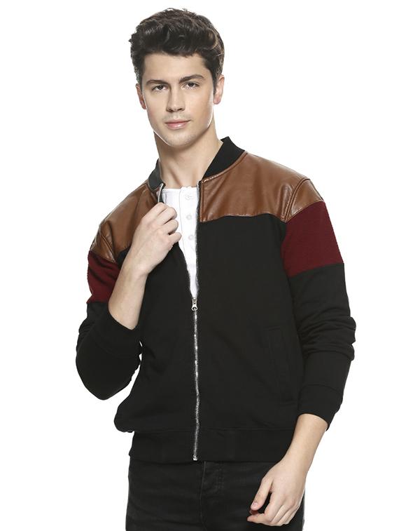 black color block bomber jacket - 16519241 - Zoom Image - 1