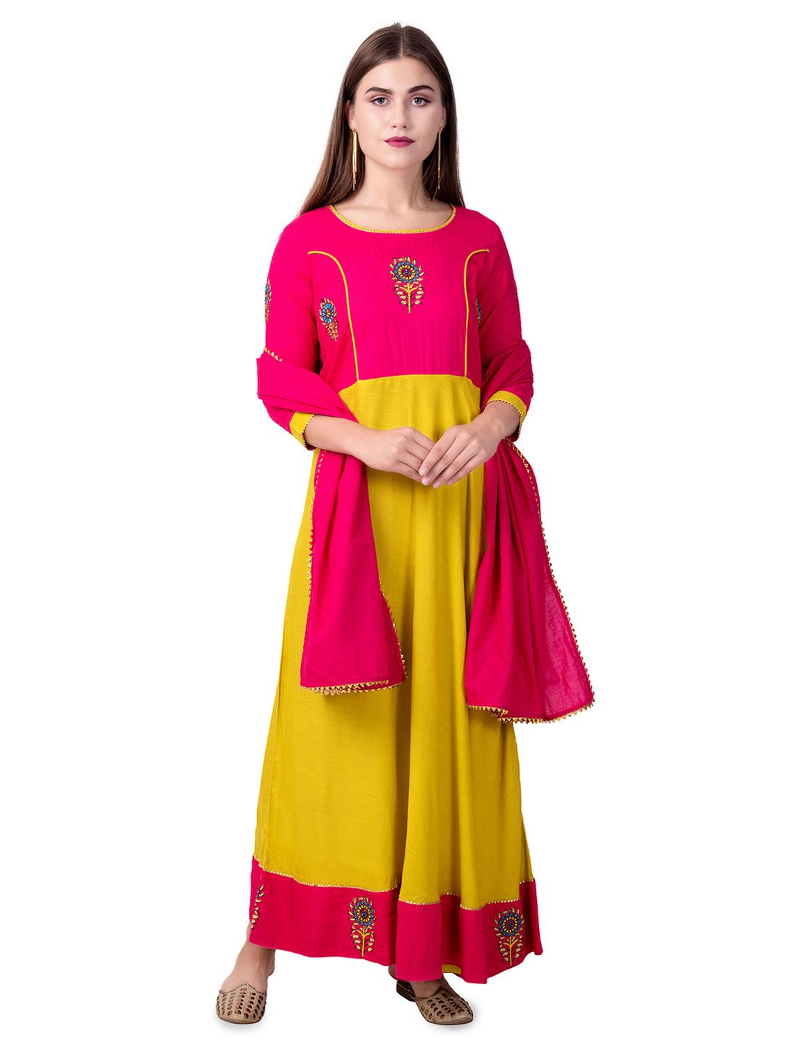 contrast color block a-line kurta - 16519531 - Zoom Image - 1