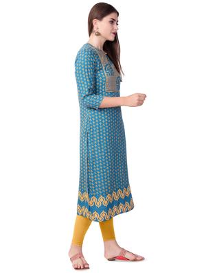 turquoise straight kurta - 16519558 - Standard Image - 2