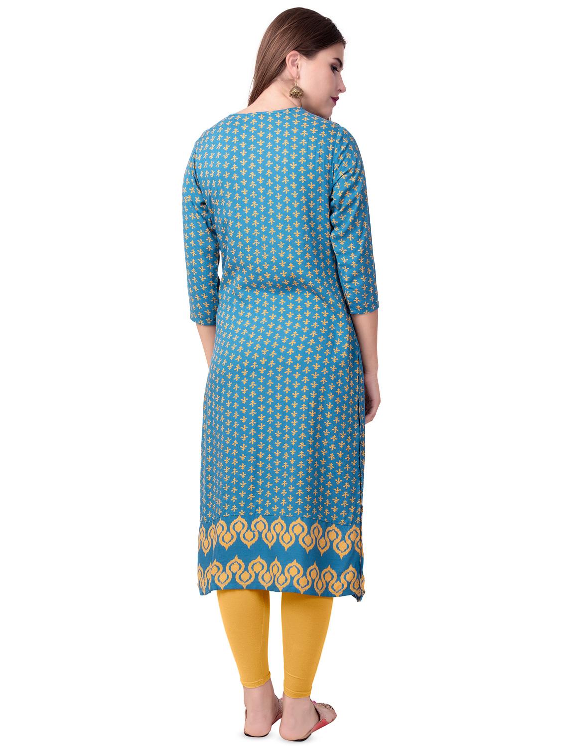 turquoise straight kurta - 16519558 - Zoom Image - 3