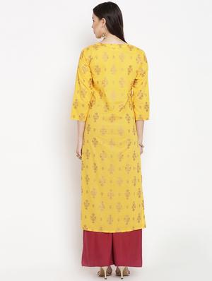 foil printed straight kurta - 16519993 - Standard Image - 3
