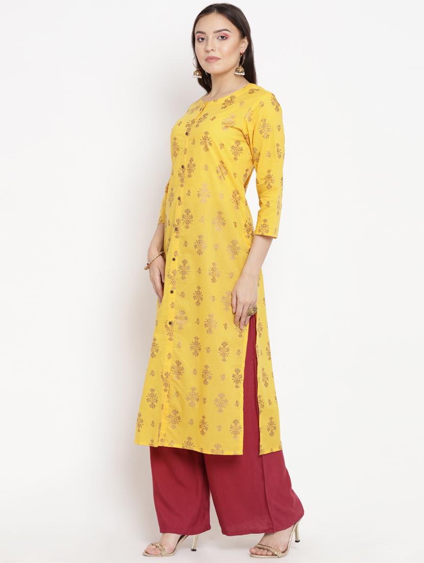 foil printed straight kurta - 16519993 - Zoom Image - 2