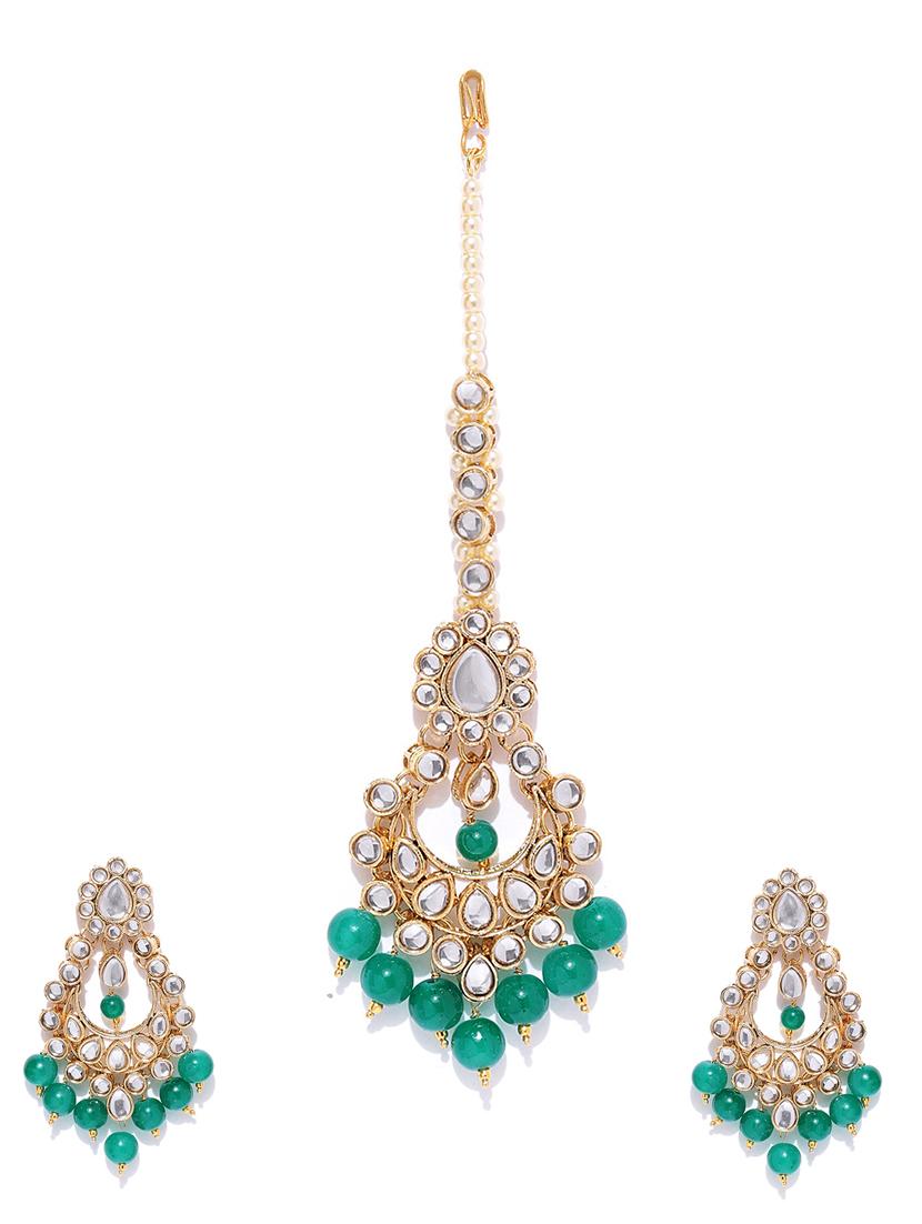 green brass maang teeka - 16520202 - Zoom Image - 1