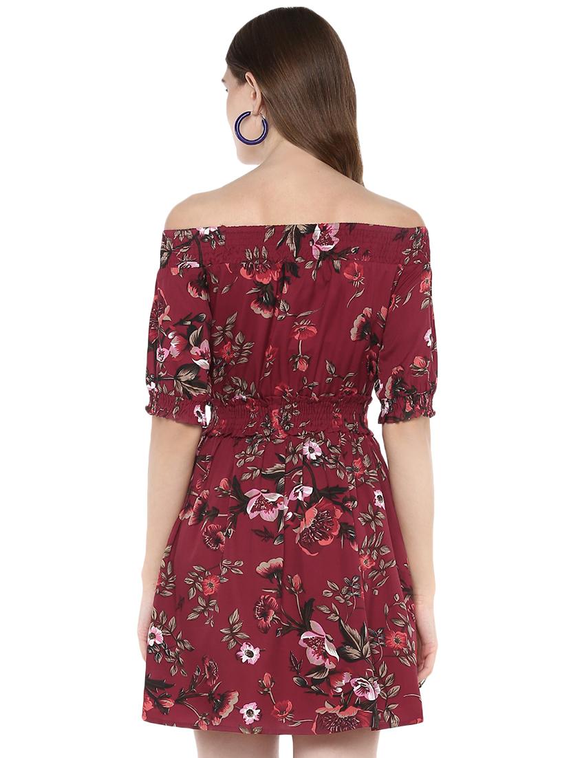 off shoulder smocked detail a-line dress - 16520246 - Zoom Image - 3