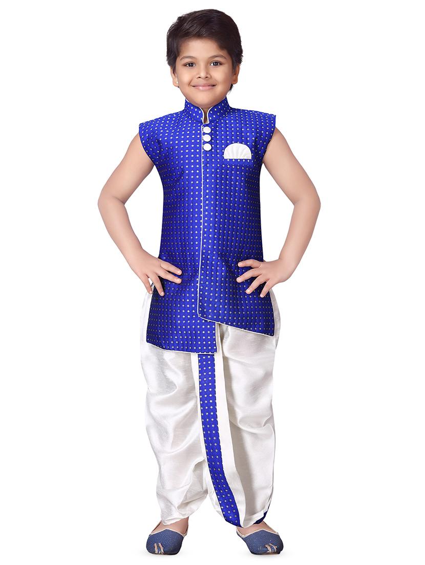 blue silk sherwani suit set - 16521350 - Zoom Image - 1