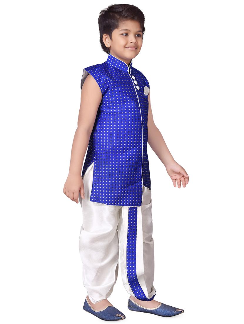 blue silk sherwani suit set - 16521350 - Zoom Image - 2